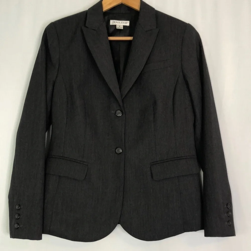 PENDLETON CLASSIC DARK GRAY 100% PURE VIRGIN WOOL BLAZER SIZE 8